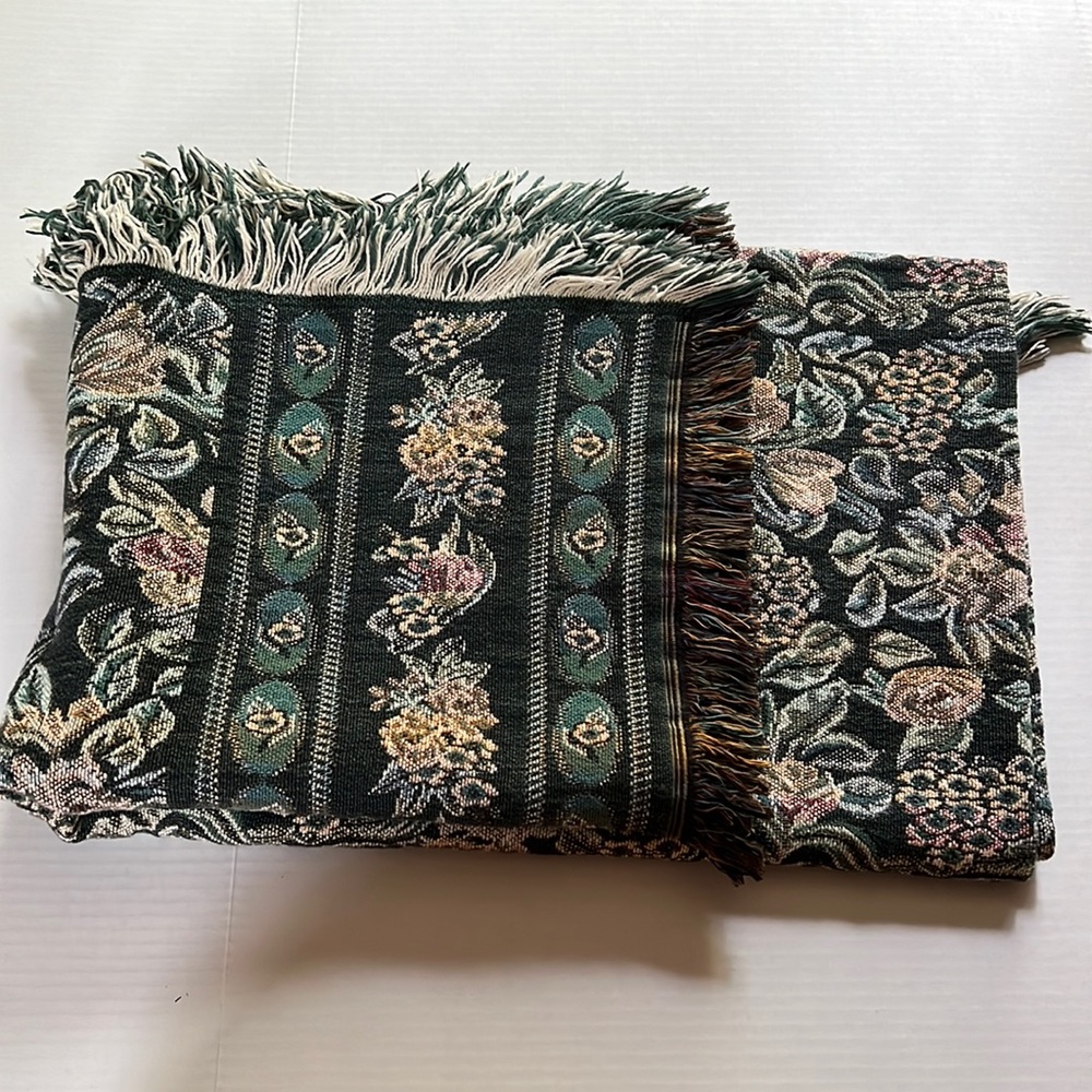 Throw/Blanket/Green Floral Vintage Tapestry Woven Throw-Blanket
